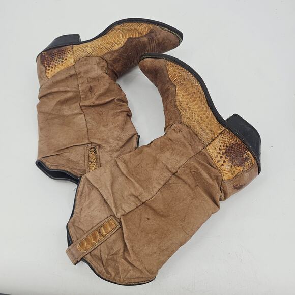 Vintage Dingo Slouch Cowboy Western Boot tan leather genuine snakeskin Mens 9.5 main image 11